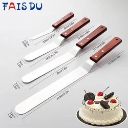 Spatule lisse en acier inoxydable avec manche en bois, couteau de cuisine pour glaçage à la crème de poupée, outils de gâteau de bricolage, 4 po, 6 po, 8 po, 10 po