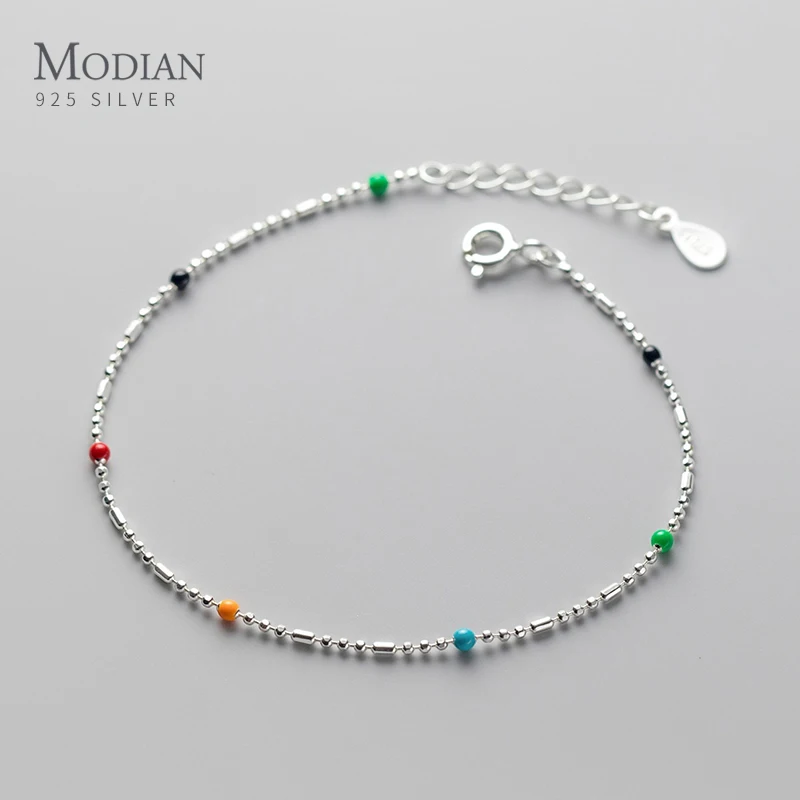 Modian Authentic 925 Sterling Silver Rainbow Color Fashion Bracelet Thin Bead Chain Bracelet For Women Fine Female Jewelry