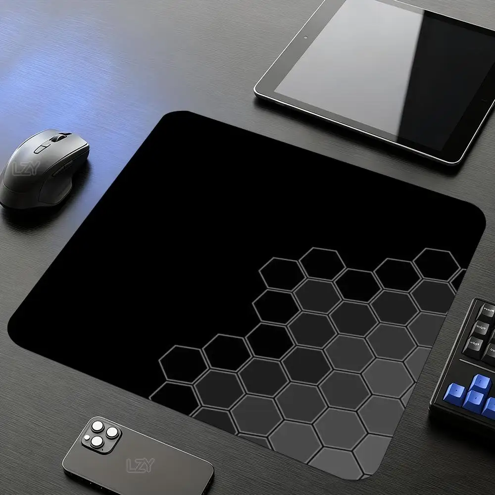 Square Mouse Pad Gradient Hexagon Pattern Stitched Edge Non Slip Rubber Desk Mat For Office Laptop Gaming Desktop Decor