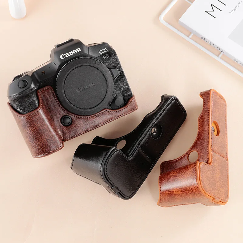 

For Canon EOS R camera bag Eos R5 R6 EO R5 leather case with tripod design detachable battery camera cover