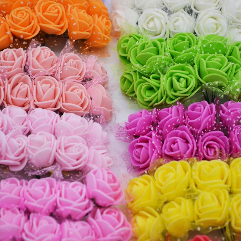 144 Pieces 2cm Foam Mini Teddy Bear of Roses Decorative Home Decor Accessory Wedding Christmas Garland DIY Artificial Flowers