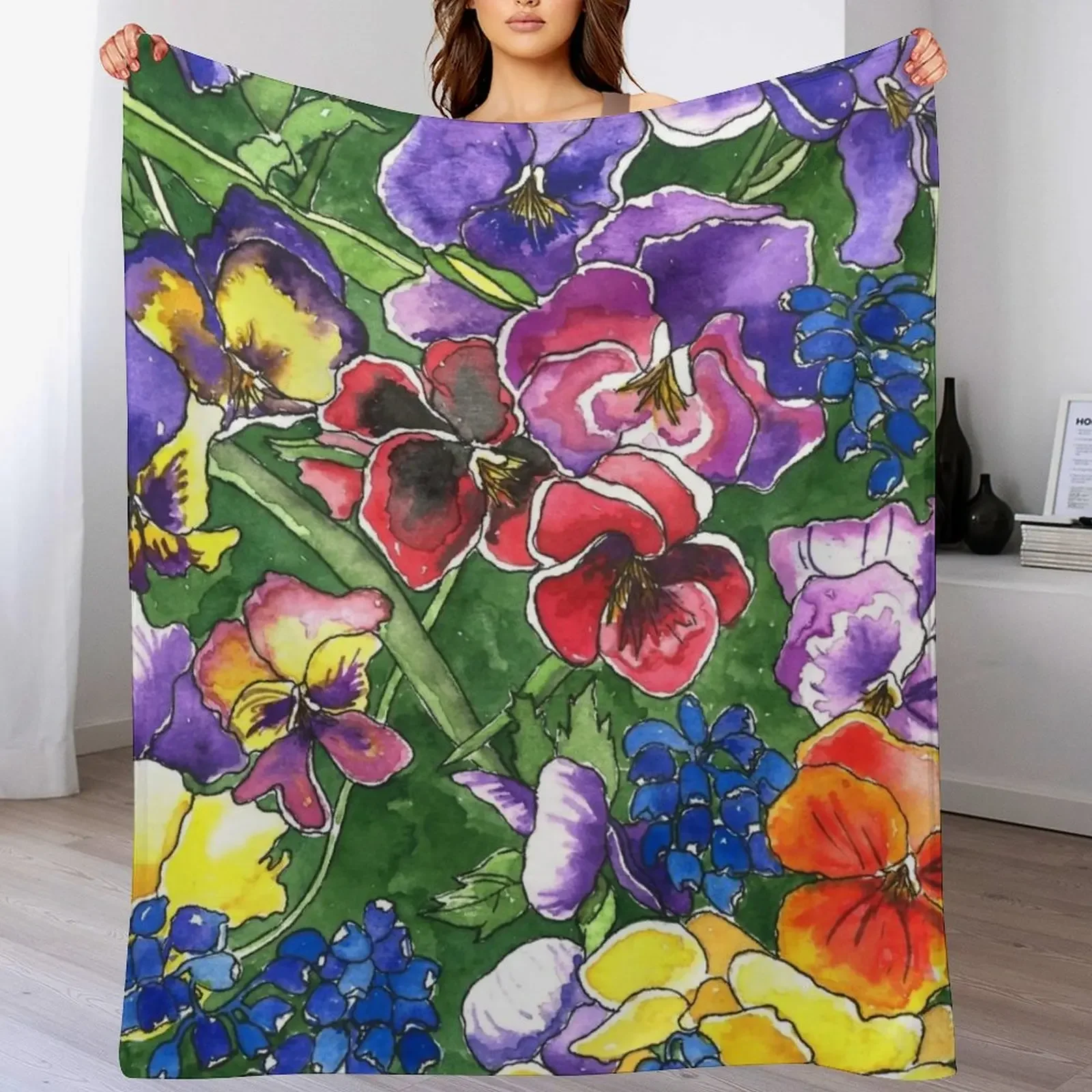 

Pansies Throw Blanket blankets ands christmas gifts Bed Fashionable Thermals For Travel Blankets