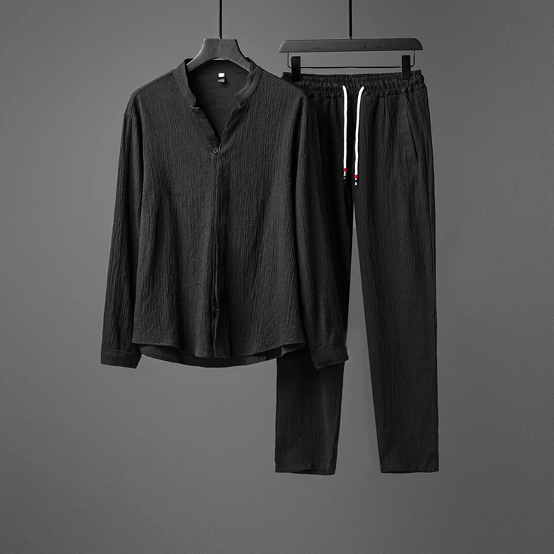 

Autumn New Style Long Sleeve T-Shirt Set Han Su Ethnic Retro Chinese Tang Suit Cotton Youth Long Pants Shirt Style Top Set