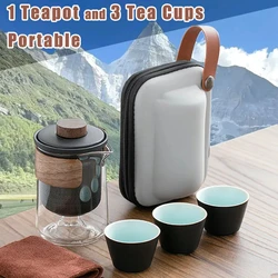 Zen Teapot Travel Portable Teapot and 3pcs Ceramic Tea Cup Set Kit with Carrying Bag Glassy Teapot Chinese Kung Fu Tea Set Gift