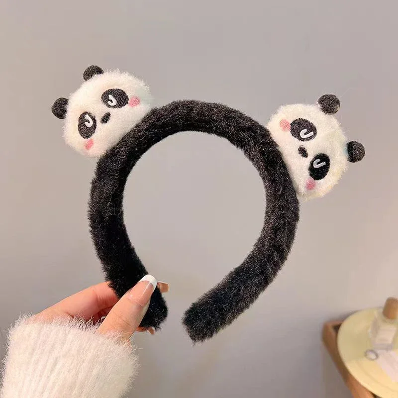 Diademas bonitas de Panda para mujer, diadema antideslizante especial para lavado de cara, diadema de borde ancho de felpa de dibujos animados, accesorios para el cabello para niñas