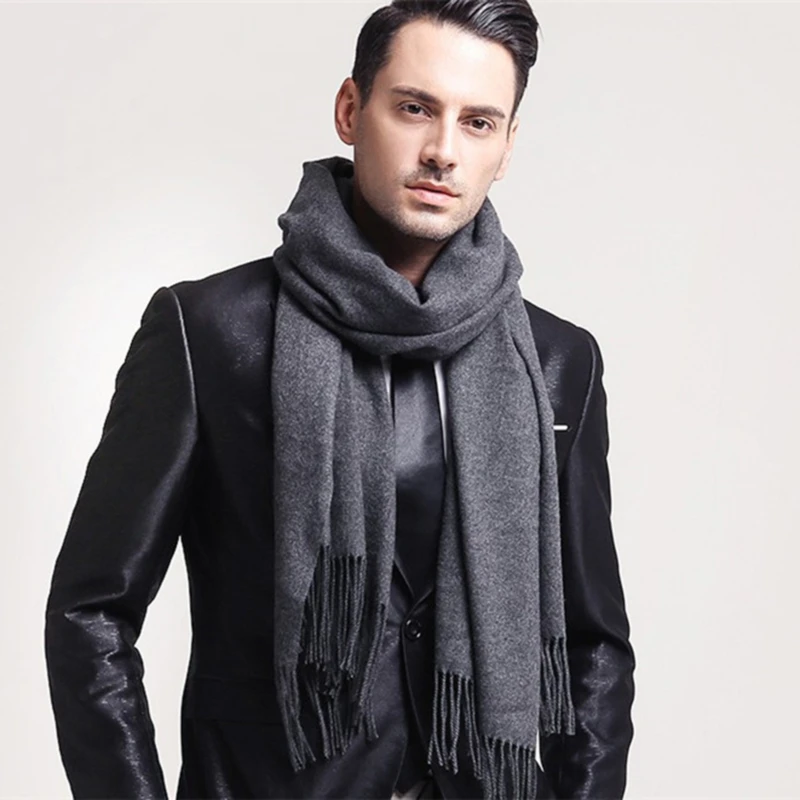 Classic Solid Colors Scarves Men Cashmere Soft Knitted Striped Scarf Long Tassel Neck Warmer Men\'S Winter Scarf 2024 New