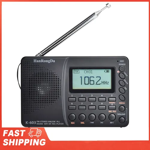 Grabadora Digital MP3 USB compatible con tarjeta TF Radio Bluetooth HRD-603 Radio portátil AM/FM/SW/BT/TF Radio de bolsillo