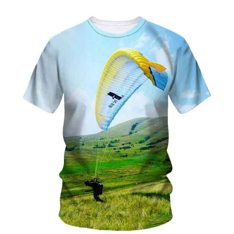 Parachute Paraglider Pattern T-Shirt For Men Sky Scape 3D Printed Short Sleeves Summer Fashion Street Tees Round Neck T Shirts