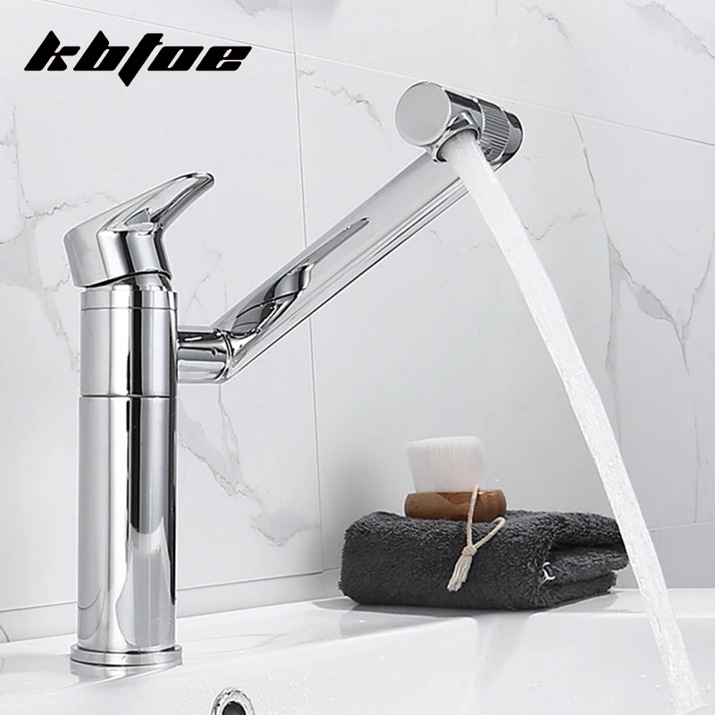 Chrome Bathroom Wash Basin Sink Faucet Single Handle 360 Degree Rotation Single Hole Deck Mounted Hot and Cold Water Mixer Tap