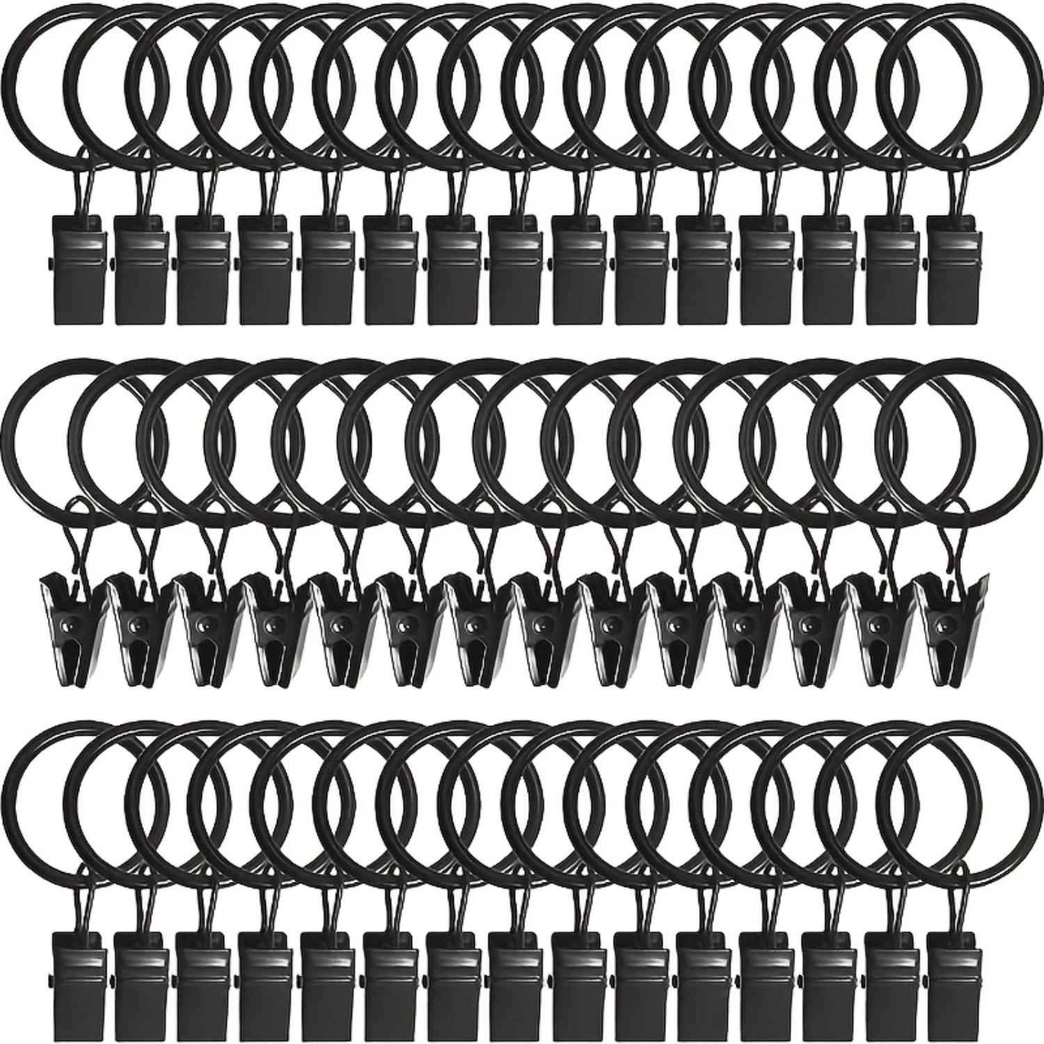 

Elegant Black Metal Curtain Rings with Clips – Easy Install, Traditional Style, Multipack (30/40/50pcs)