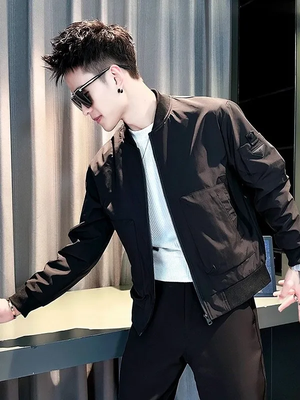 سترة رجالية بسيطة وأنيقة بياقة قائمة، تصميم كوري عصري، موديل 2025 الجديد لفصلي الربيع والخريف، ماركة أزياء بسحاب، مصنوعة من ا... #2