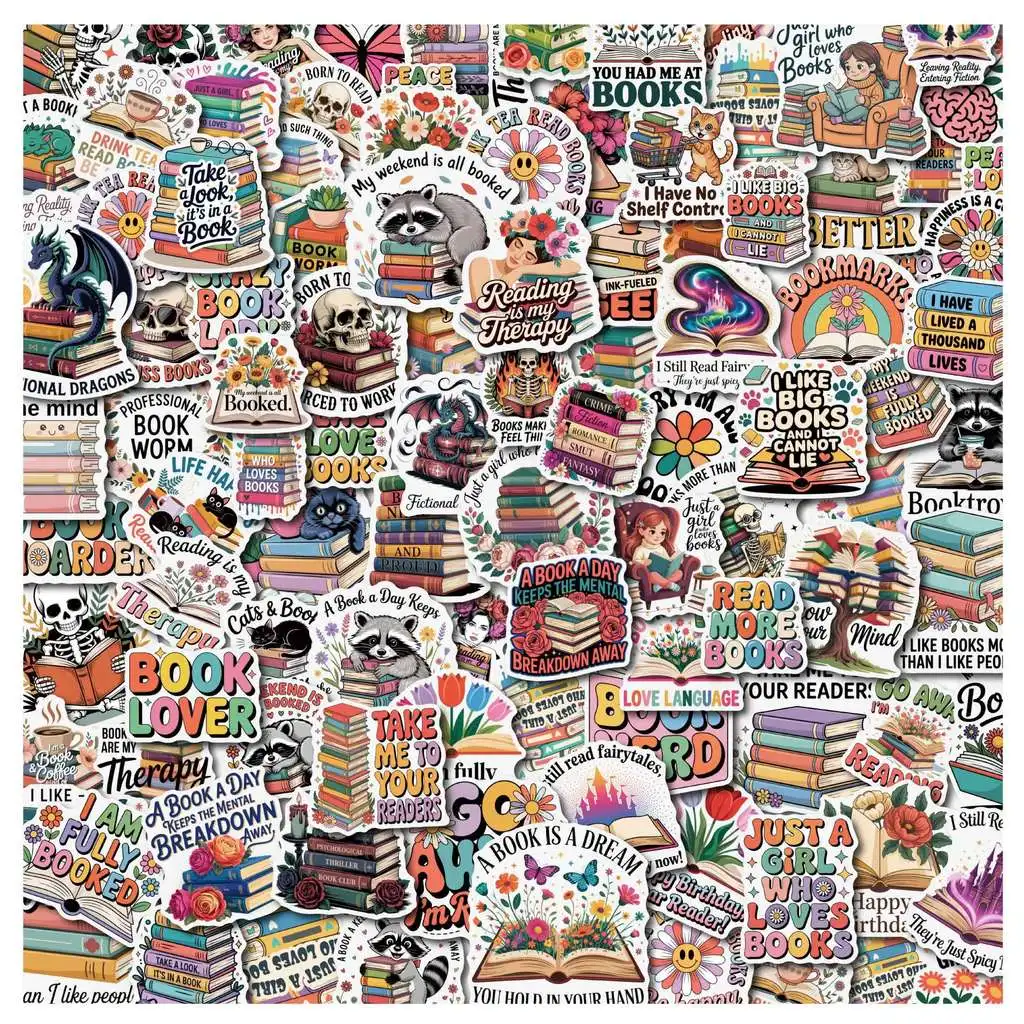 50/100 Pcs Creative Book-Themed Doodle Stickers - Fun Waterproof Embellishments for Backpacks, Journals Papery Pop Store