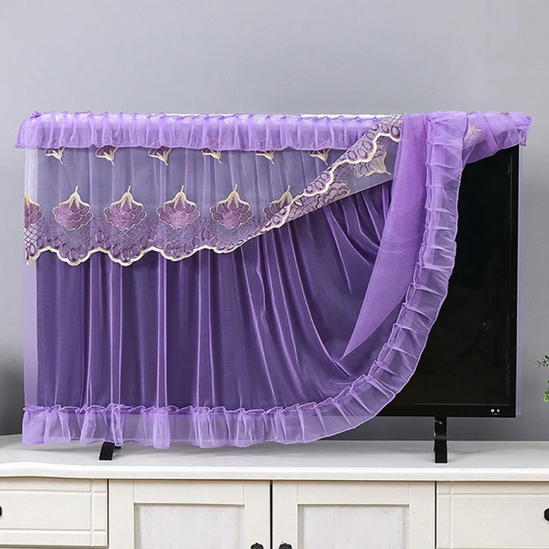 European Style TV Dust Cover Minimalist Lace Embroidery TV Cover Remove Household Living Room Protective Television Cover