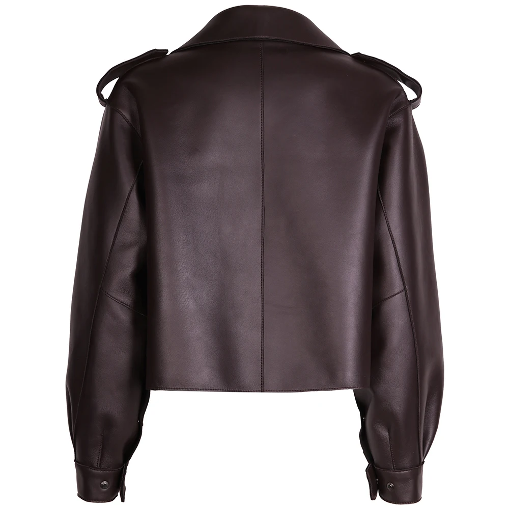 YOLOAgain 2025 Spring Dark Brown Oversized Leather Jacket Women Real Leather Jacket Female Overcoat