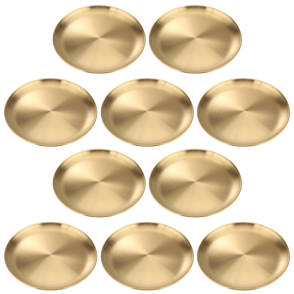 

10 Pcs Thickened Stainless Steel Tray Snack Dish Simple Steak Dessert Child Round Pastry Serving Plate Bracket