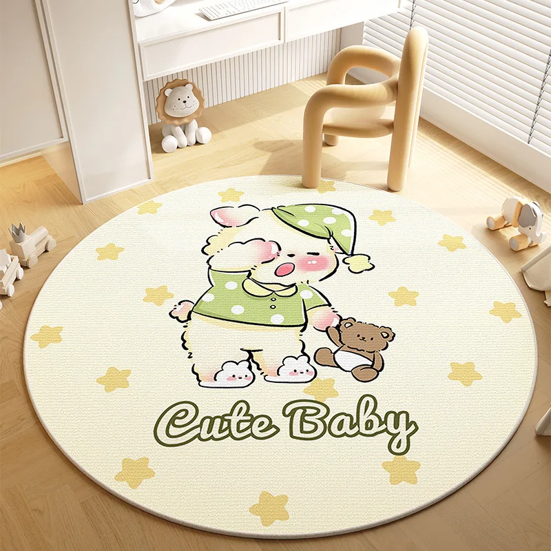 Cute Sleeping Puppy Round Rug Star Cloud Print NonSlip Floor Mat for Kids Room Nursery Bedroom Pet Lover Home Decor
