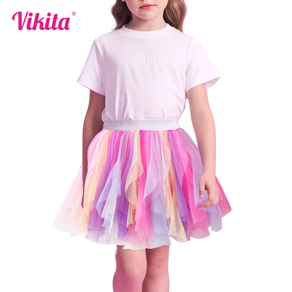 

VIKITA Girls Irregular Skirt Kids Colorful Rainbow Skirt Toddlers Birthday Party Festival Ballet Mini Skirts Kids Clothing