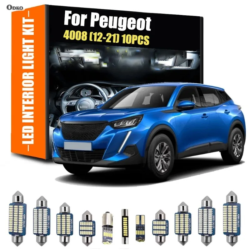 

Для Peugeot 4008 2012-2021 10 шт. светодиодный внутренний светильник для чтения багажника, комплект ламп для люка, седана, сигнальная лампа, автомобильные фонари