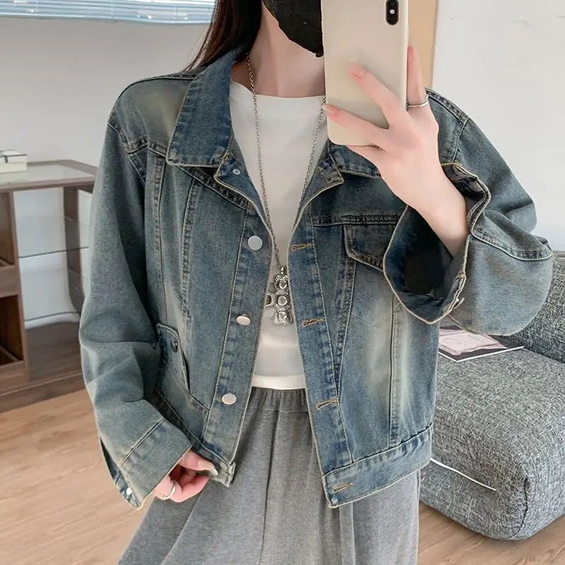 

Свободная короткая повседневная джинсовая куртка в стиле ретро, новый универсальный джинсовый топ для женщин