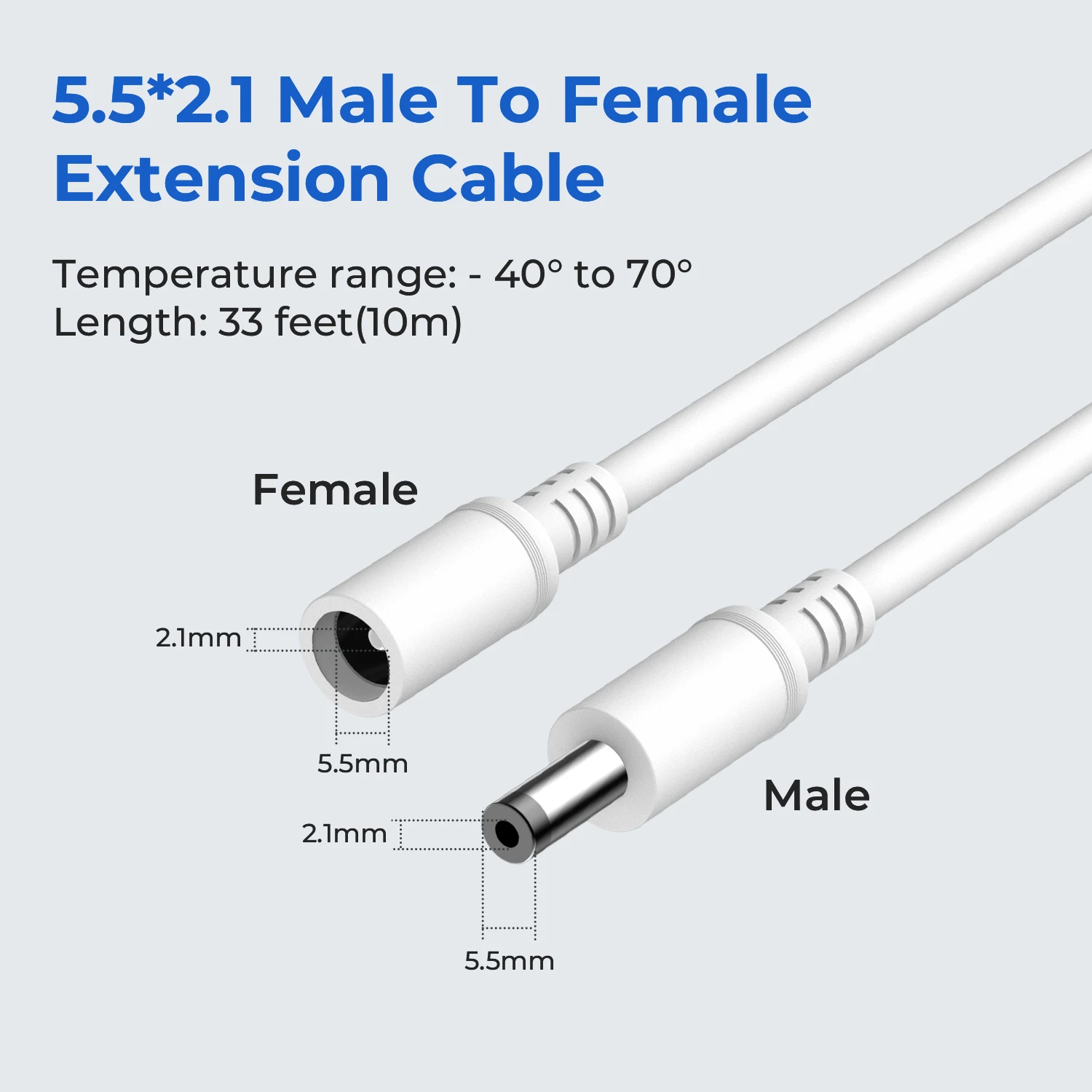 IMILAB 33ft/10m Power Extension Cable, Compatible with 12V DC Adapter, Designed For Outdoor Cameras