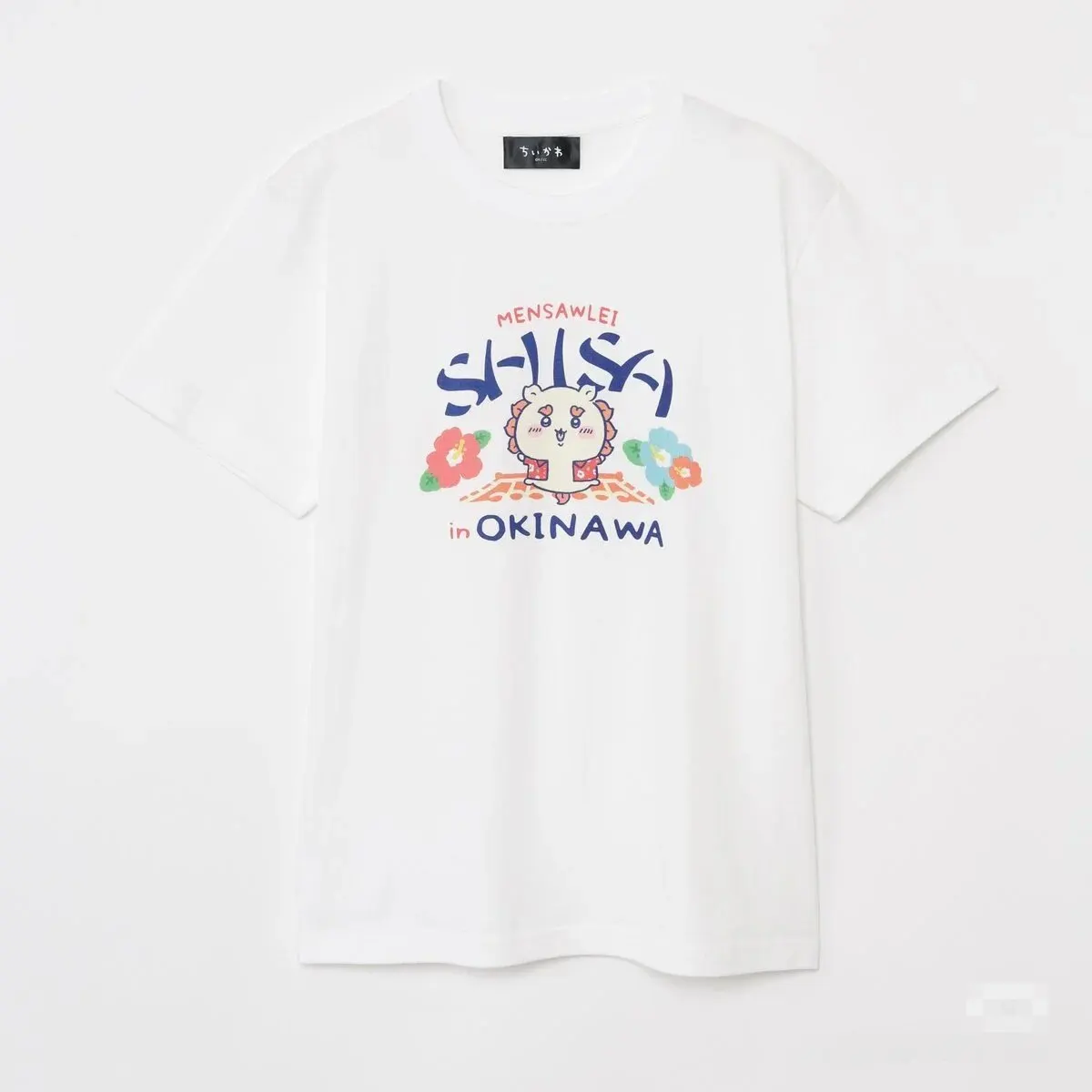 Okinawa Theme Chikawa Cartoon T-shirt White Cotton Tees Tropical Hibiscus Floral Print Salsa Letter Anime Pattern Men Women Crew