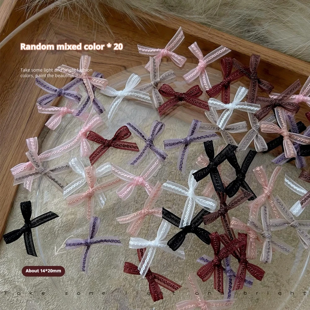 20pcs 3D Organza ริบบิ้น Bowknot เล็บ Charms มินิซาตินลูกไม้ Bowtie ตกแต่งเล็บ DIY หัตถกรรม Hairwear อุปกรณ์แต่งเล็บ