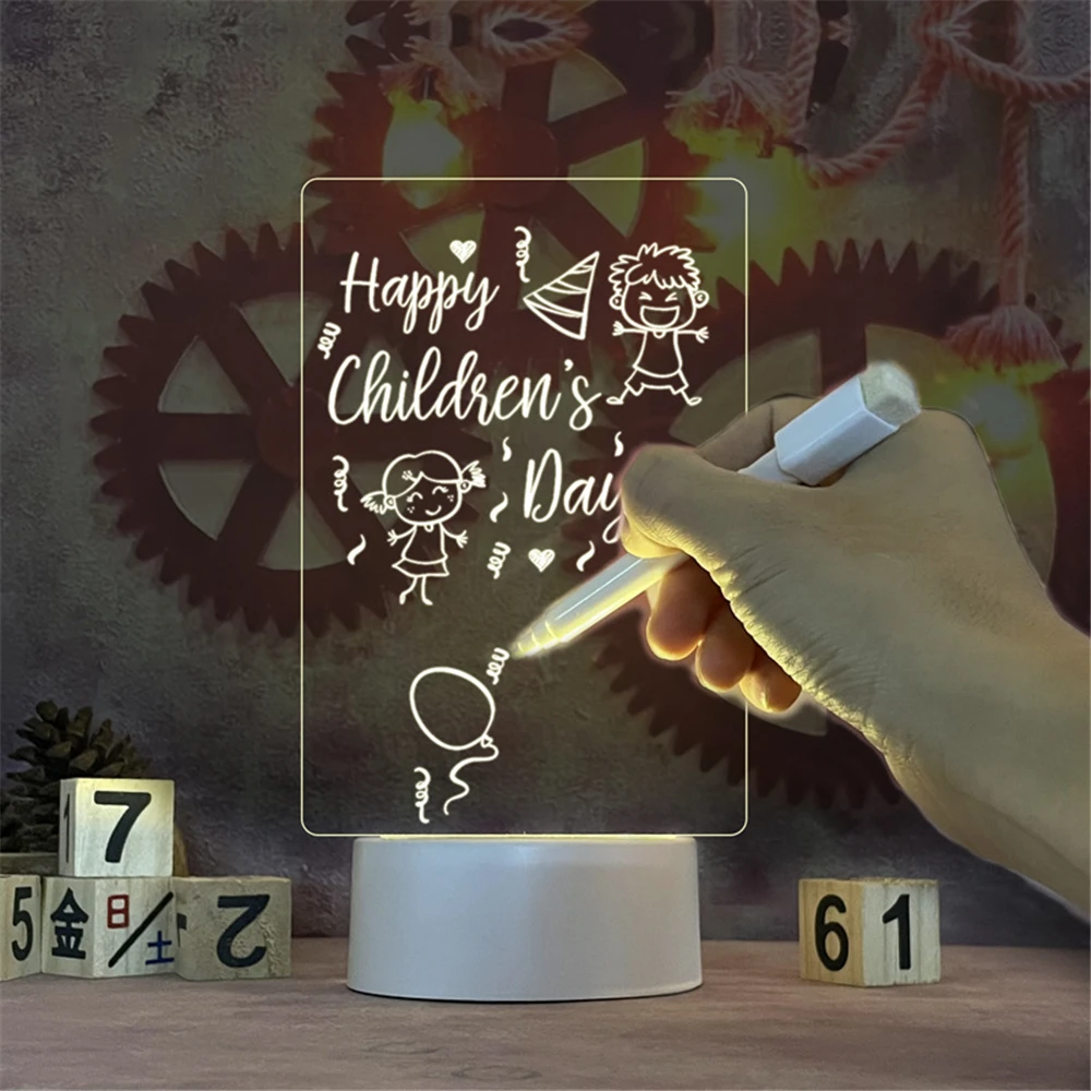 Creative LED Lamp Acrylic Message Note Board DIY Erasable Children\'s Drawing Board Bedroom Decor Night Light Birthday Kids Gift