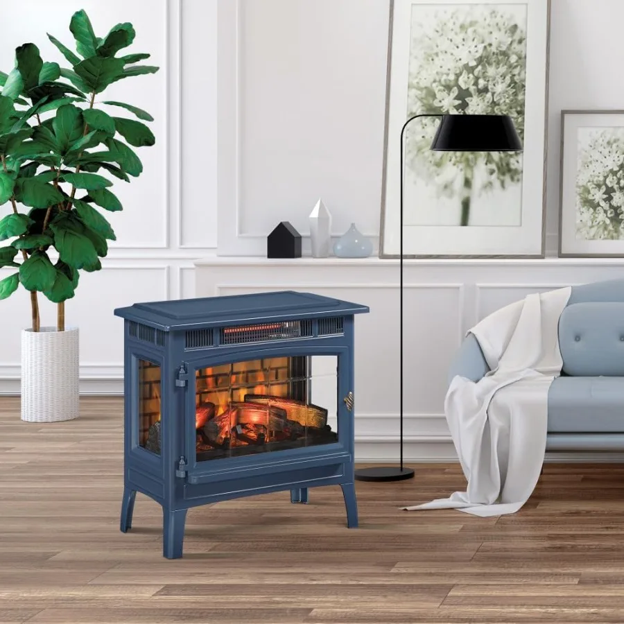 Freestanding Electric Fireplace Stove Heater with 3D Flame Effect for 1000 Sq. Ft. Room Navy Ideal for Living Rooms Bedrooms an