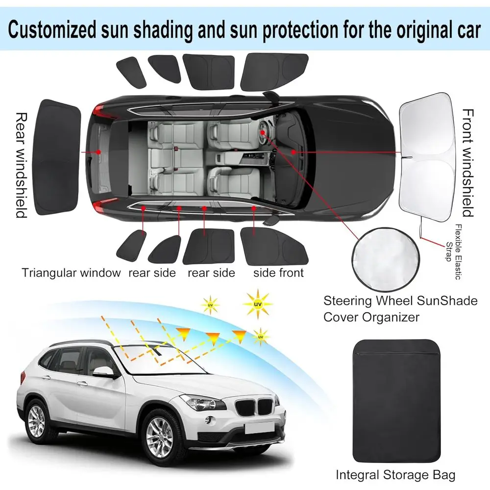 مظلة شمسية مناسبة للزجاج الأمامي لعام 2011-2015 X1، غطاء ظل قابل للطي، مجموعة كاملة من حماية الخصوصية، تحافظ على تبريد السيارة