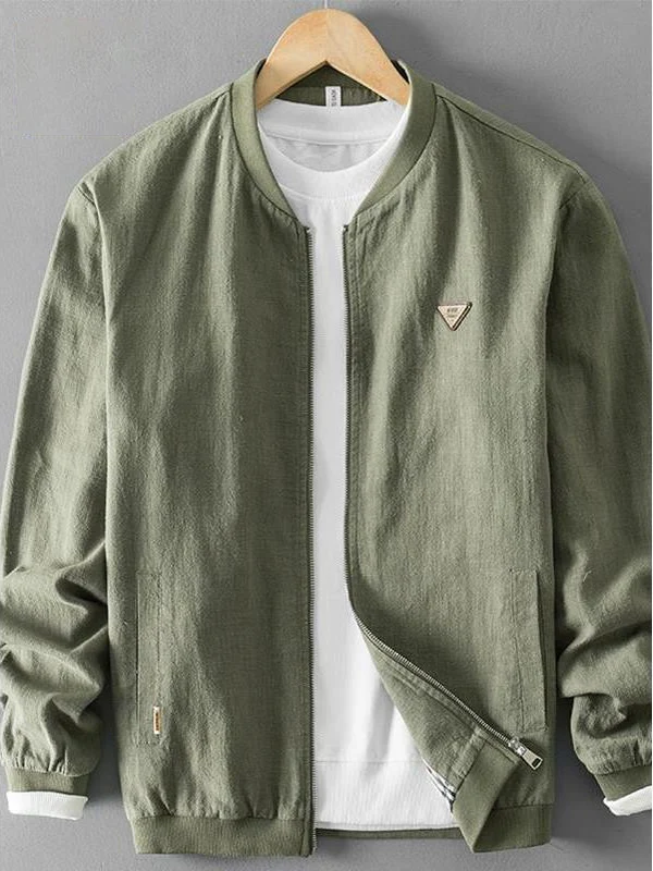 

Rn Men's Retro Cotton Linen Jaet Casual Loose Fit Spring Autumn Faion Urban Sle Windproof Zipper Decorated Outerwear
