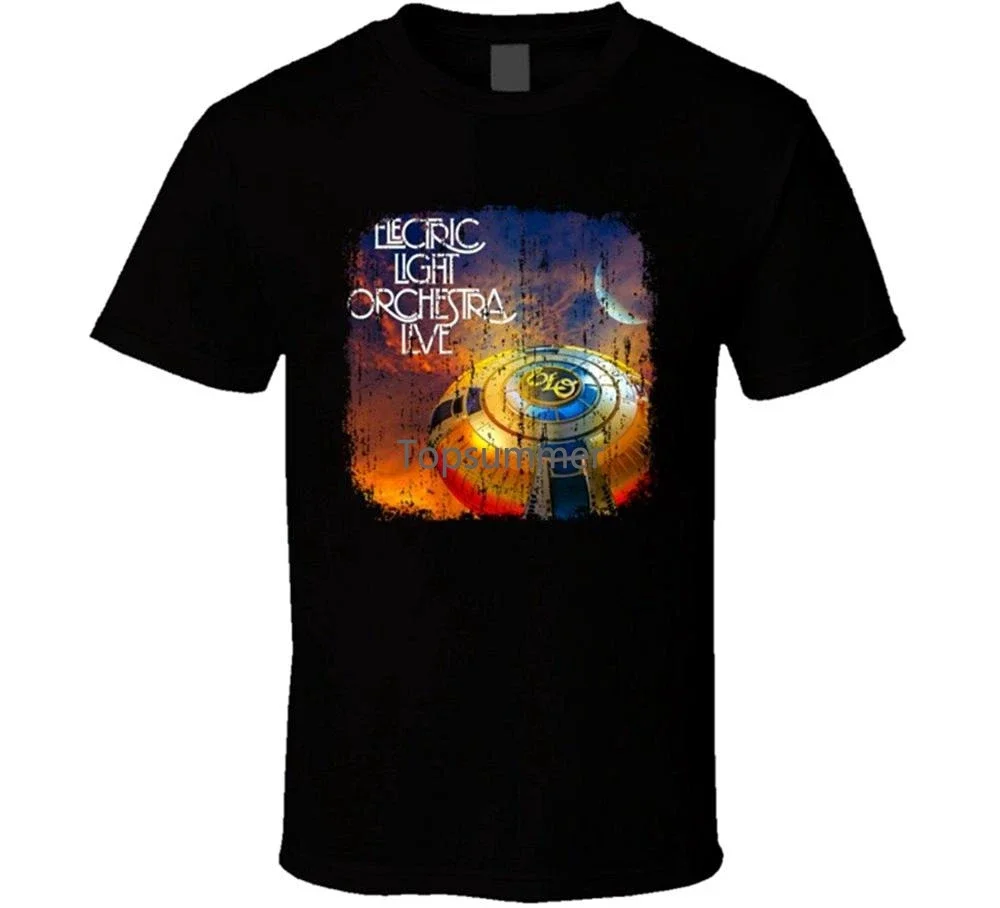 Fashion 2018 Summer Electric Light Orchestra 70S Classic Rock Band Worn Look Music T Shirt High Quality Top Tees