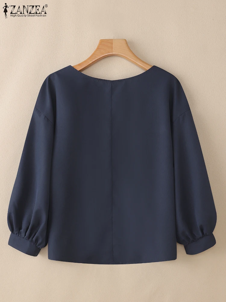 2025 ZANZEA femmes à manches longues solide hauts automne Blouses mode OL chemises de travail Mujer décontracté Femme Chemise décontracté col rond Blusas