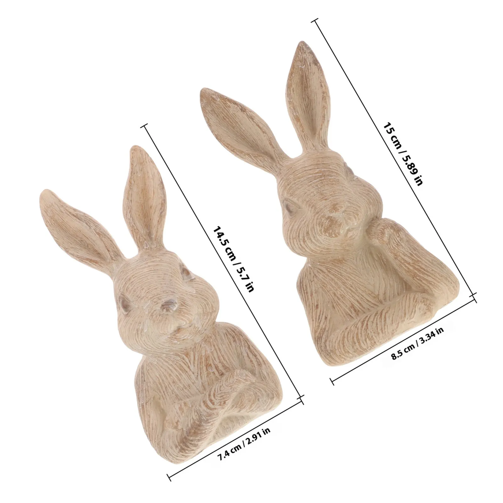 2Pcs Resin Rabbit Statue Vintage Yard Animal Decoration Indoor Outdoor Garden Ornament Miniature Bunny Craft Home Decor