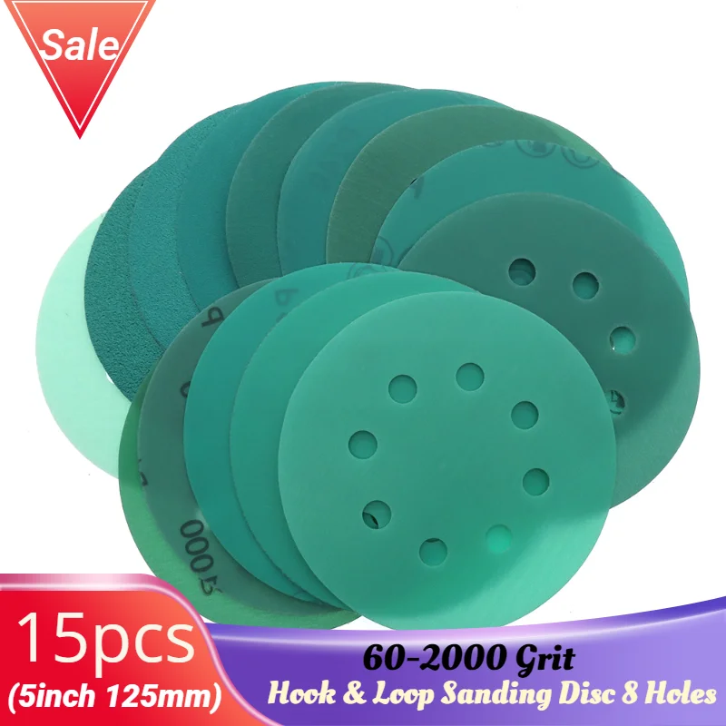 

15Pcs 5 Inch 125MM 8 Holes 60 to 2000 Grits Hook and Loop Polyester Film Sandpaper Sanding Disc Abrasive Polishing Tools