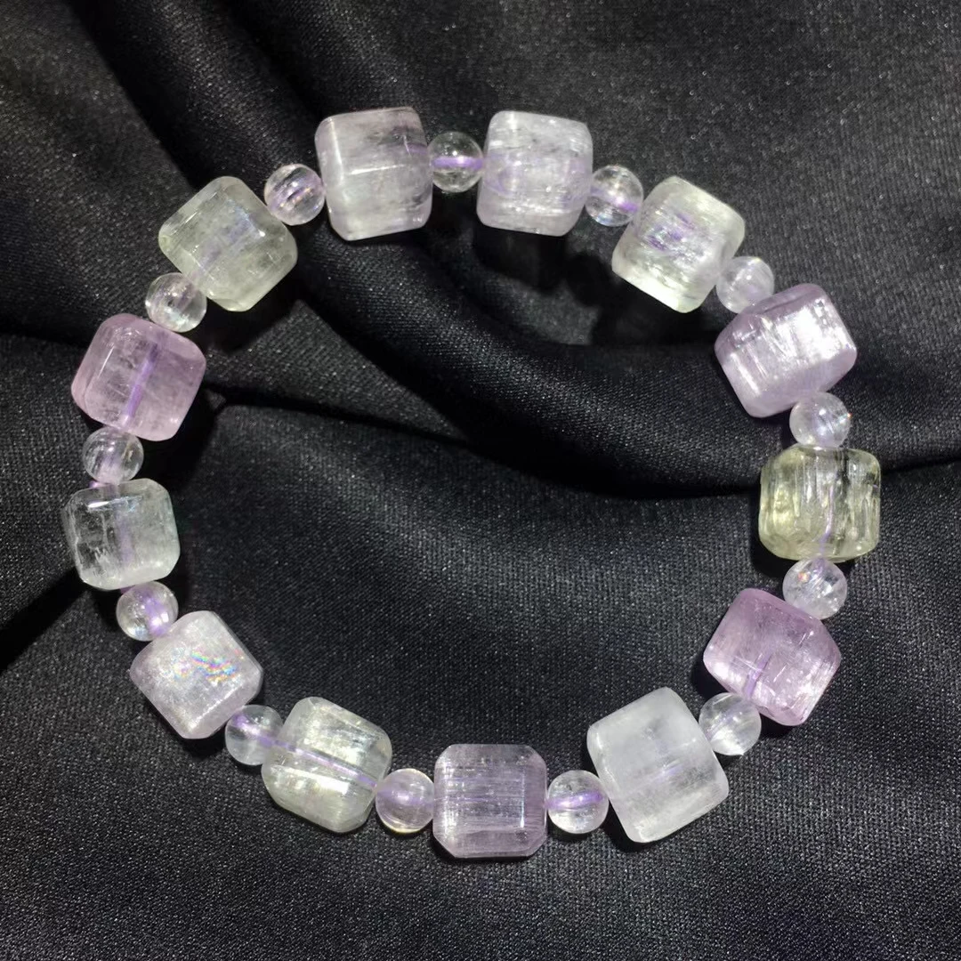 Natural Purple Yellow Kunzite Clear Round Beads Bracelet Cat Eye Crystal 9.5mm Kunzite Women Men Bracelet Jewelry Genuine AAAAAA