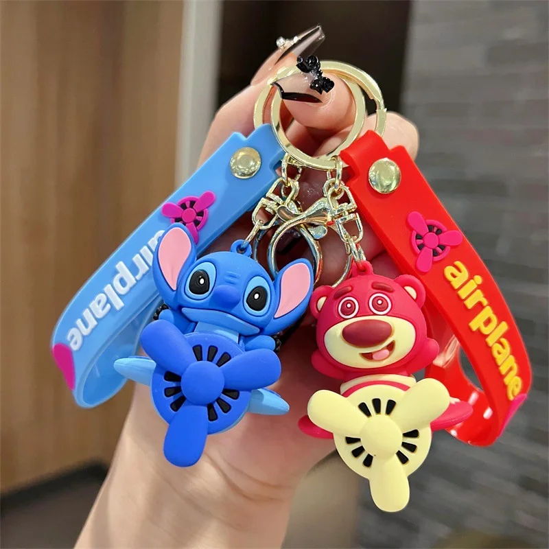 Disney Cartoon Stitch Losto Mickey Airplane Pendant Keychains Cute Car Door Keys Holder Key Ring Accessories Gifts