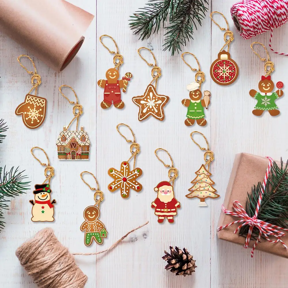 12 قطعة شجرة عيد الميلاد حفلة تزيين مُثبت الزنجبيل رجل ورقة هدية الملحقات #4