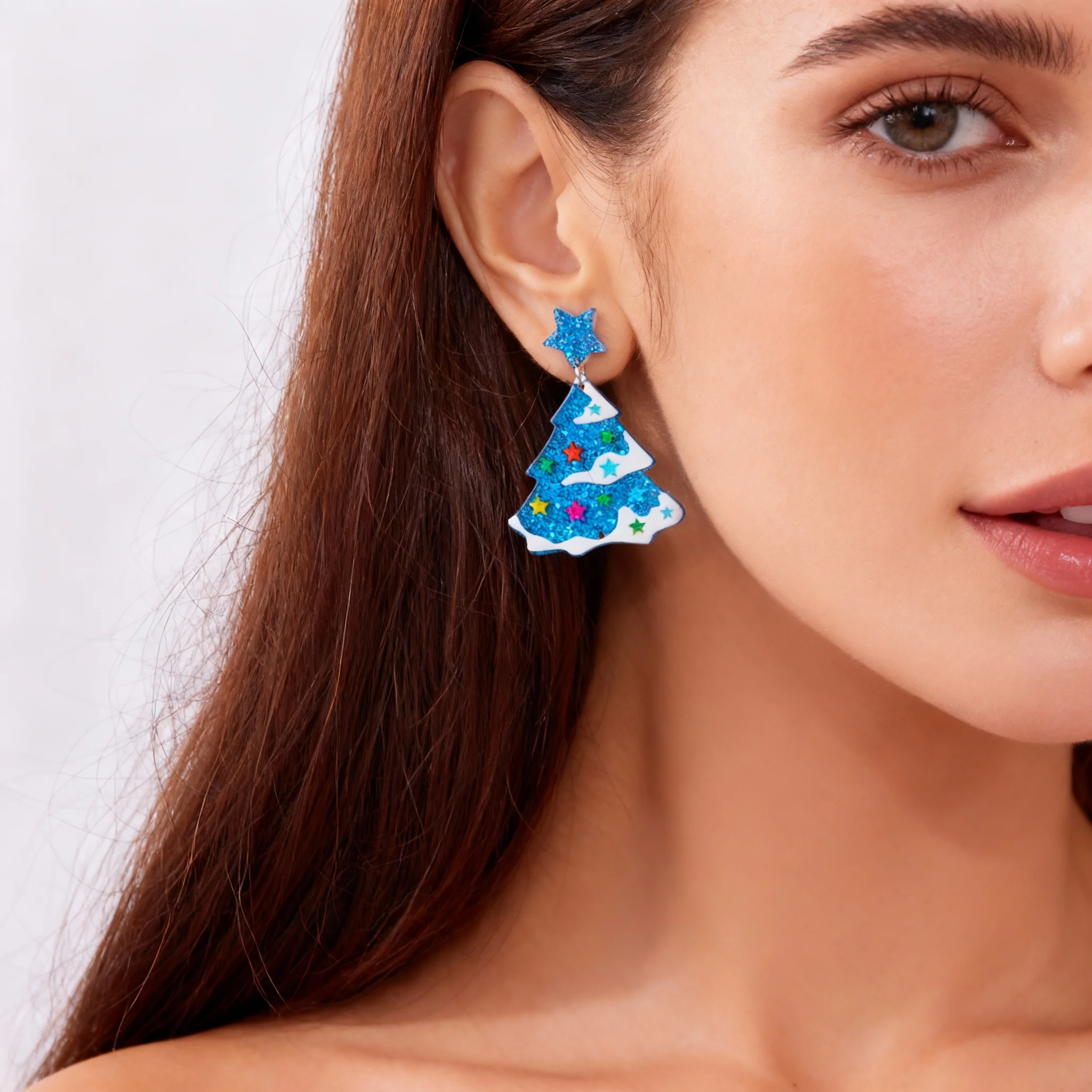 

Minimalist Acrylic Christmas Tree Pendant Earrings for Women Cartoon Colorful Print Xmas Tree Star Earrings Jewelry Gifts