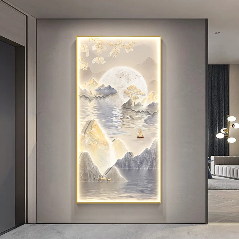 Modern LED Wall Light Remote Dimming Art Landscape Wall Decoration Bedroom Living Room Dining Kitchen Hall Hanging Painting Lamp