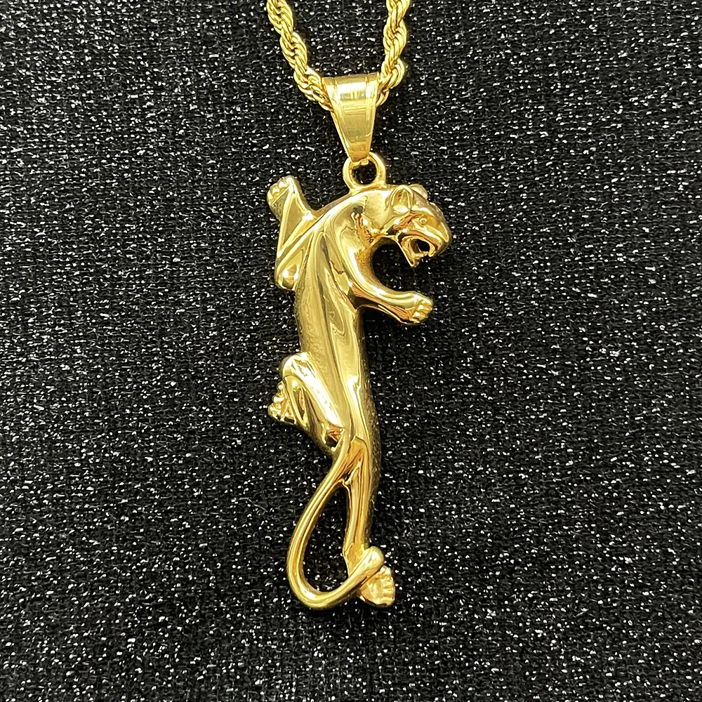 Hip Hop Gold Color silver 316L Stainless Steel with rhinestone Leopard Panther Animal Pendants Necklaces for Men Rapper Jewelry