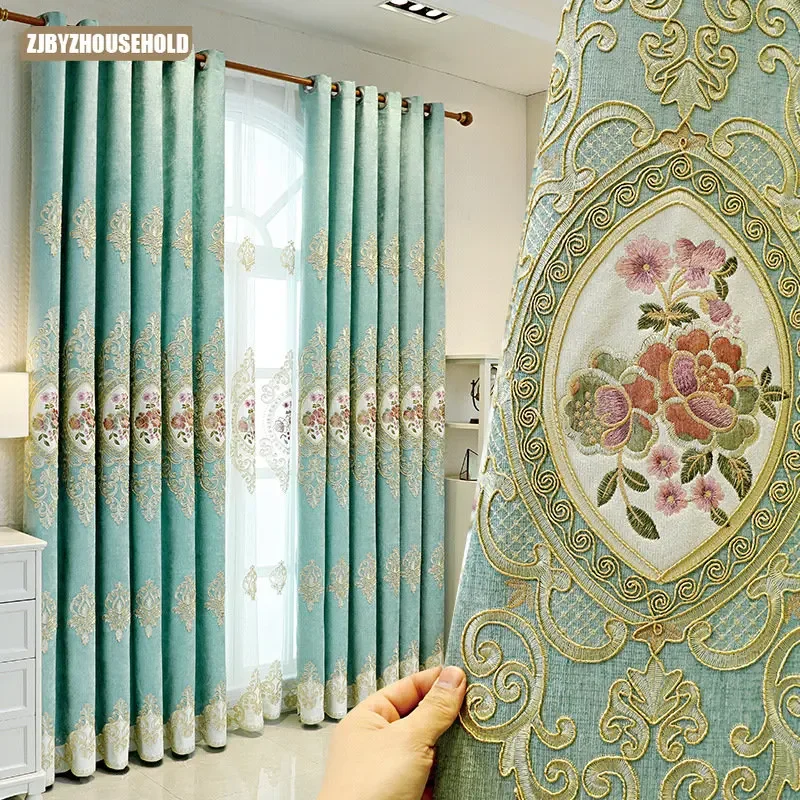 

Luxury European Style Chenille Embroidered Curtains for Living Dining Room Bedroom Cloth European Living Room Bedroom Luxury