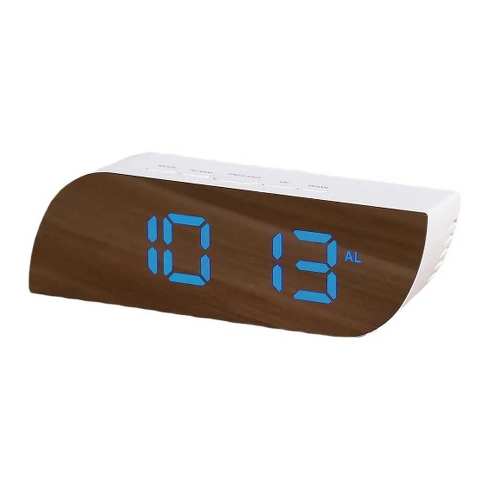 Multifunctional LED alarm clock with teardrop shape temperature display and makeup mirror for bedroom or office desk