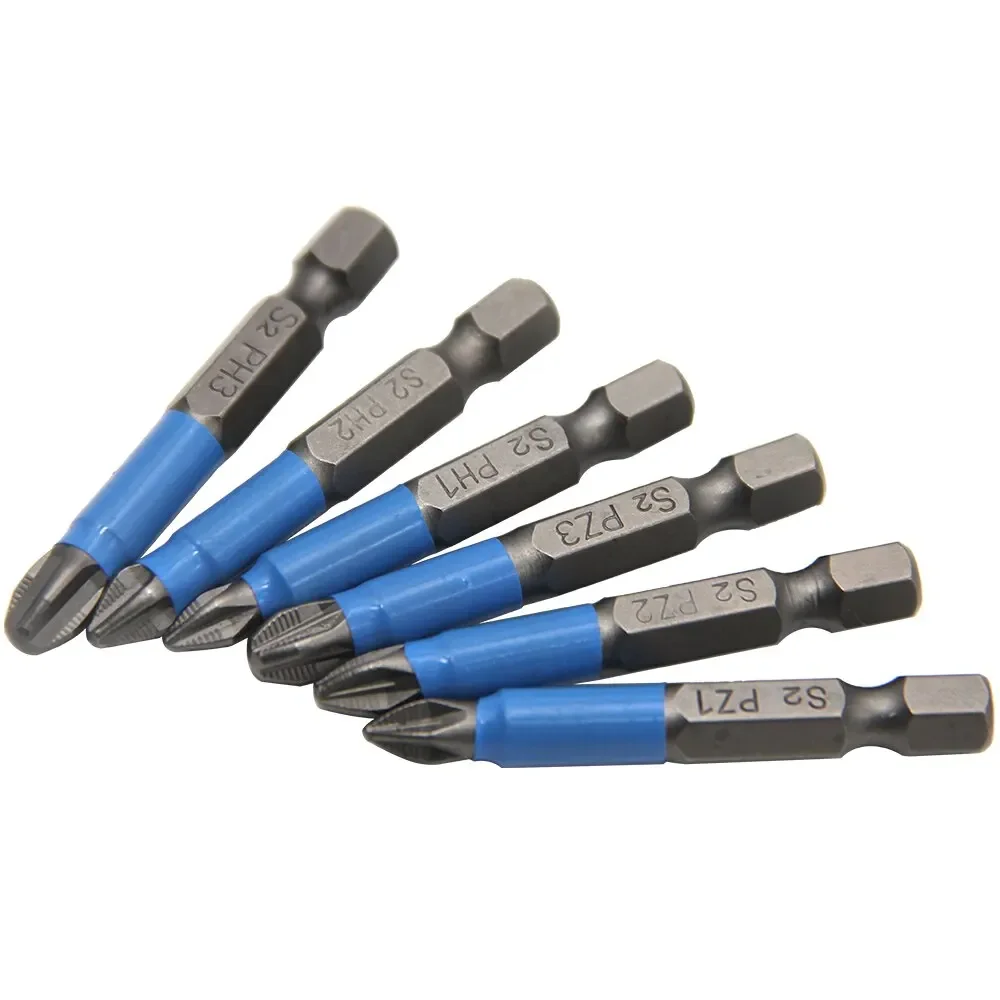 6PCS S2 Steel Anti Slip Screwdriver Head Electric Screwdriver Tip Cross Electric Bolt Driver Tool Set PH1/PH2/PH3/PZ1/PZ2/PZ3