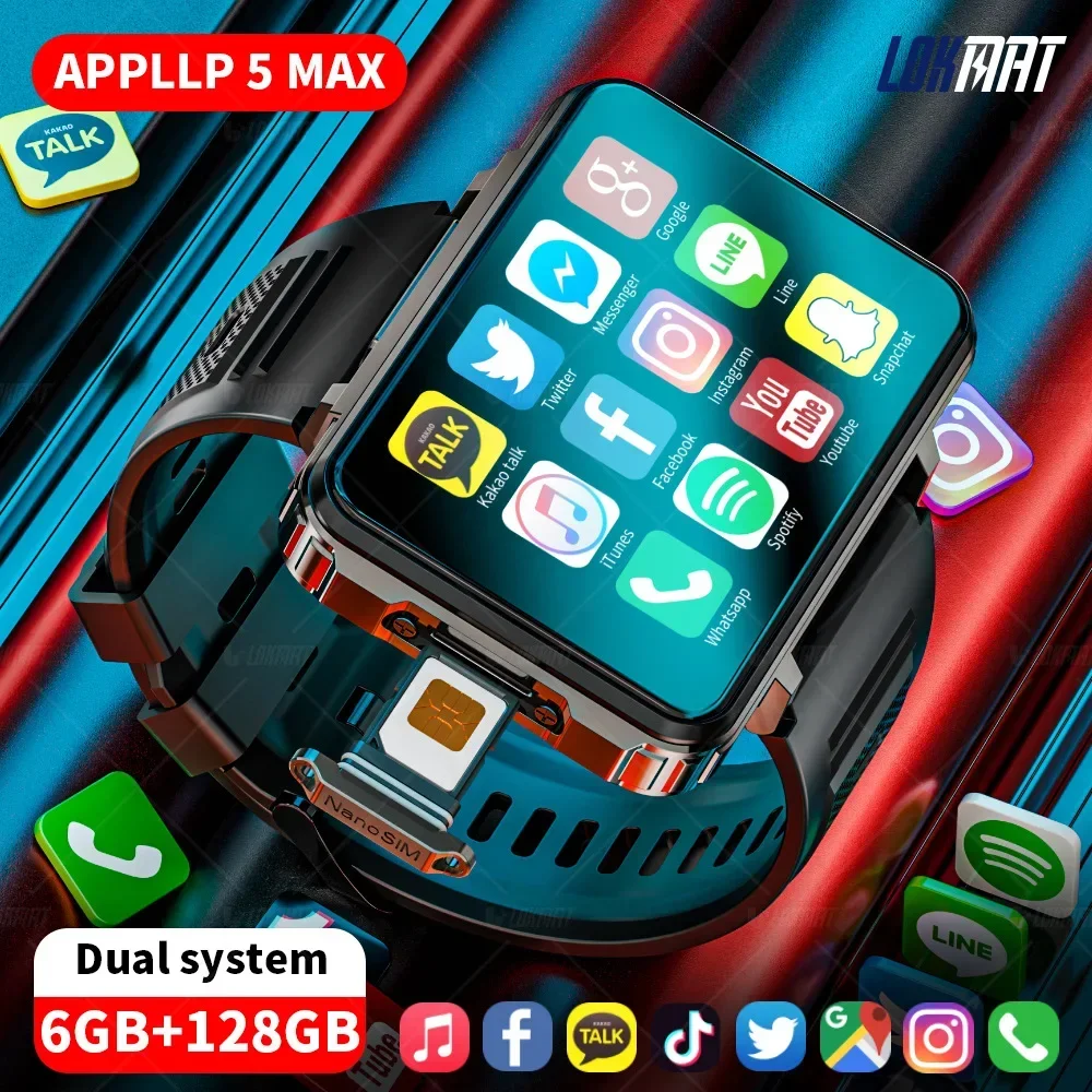 2025 New LOKMAT APPLLP 5 MAX Android Smartwatch Men, 4G Independent Call 6GB+128GB GPS Dual Camera Fitness Tracker Smart Watch