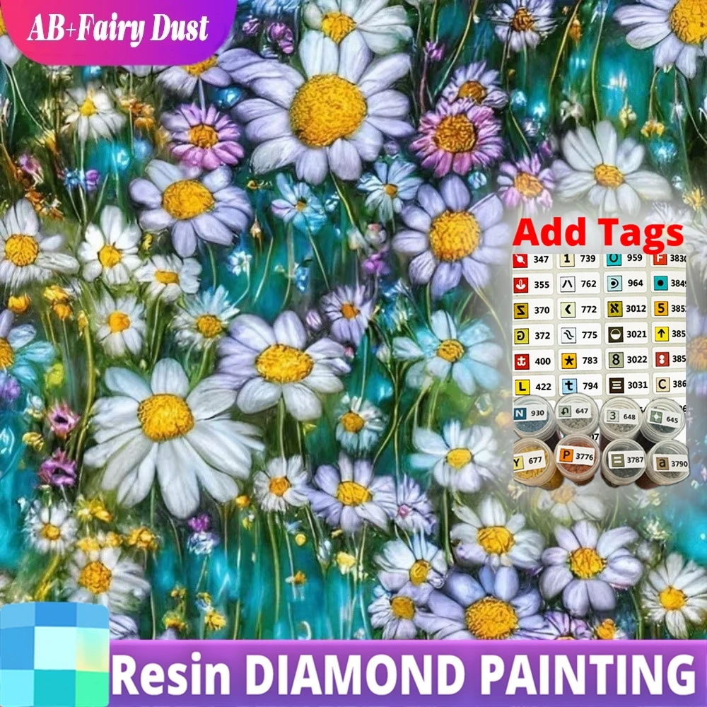 AB Fairy Dust Resin Full Square Round Diamond Embroidery Daisy Flower DIY Painting Acrylic Craft Supplies Diamond Mosaic Handicr