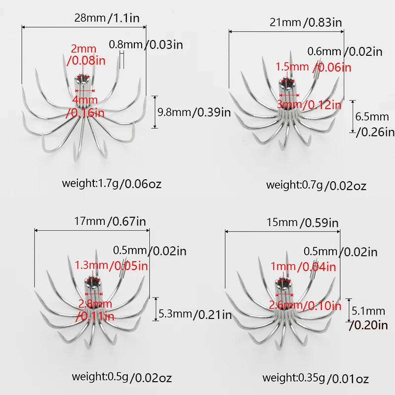 10 PCS Sea fishing, stainless steel squid hook, umbrella needle hook, barbless multi-clawed cuttlefish tow hook, hook