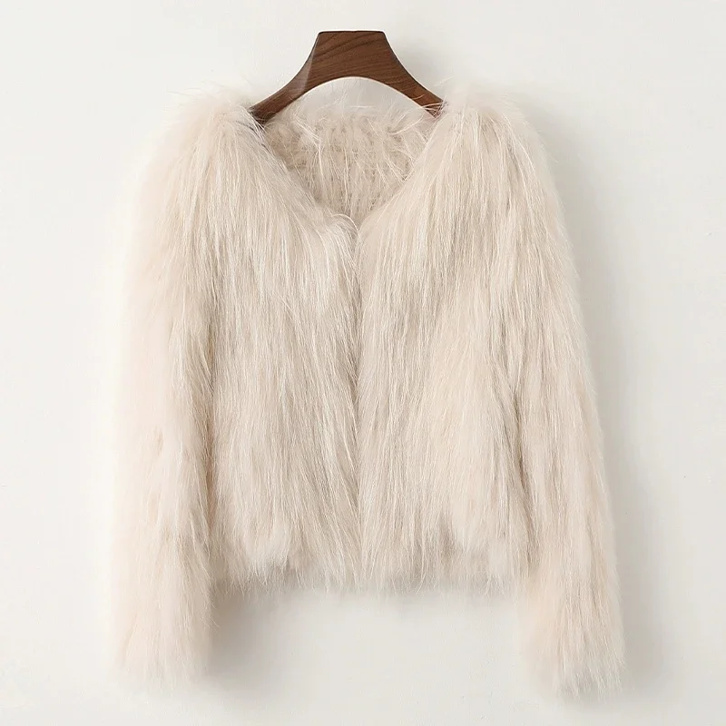 

High end Raccoon fur woven fur Coat For women Winter 2025 New fashionable Temperament V-neck Short fur Coats Warm Parker Outwear