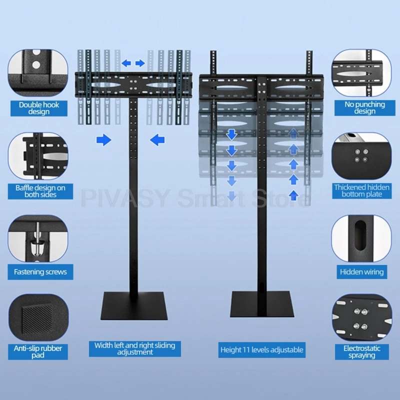 Supporto per TV per televisori da 32 a 60 pollici Accessori per home theater con base in acciaio laminato a freddo robusto e regolabile in altezza a 11 livelli