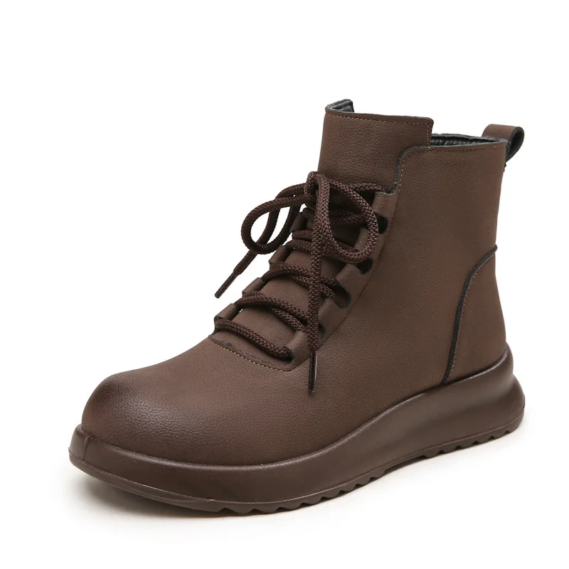 جلد طبيعي الشتاء أحذية النساء الثلوج الأحذية سميكة وحيد 3 سنتيمتر لينة الدافئة أفخم العلامة التجارية السيدات حذاء من الجلد حجم كبير 41 DX719