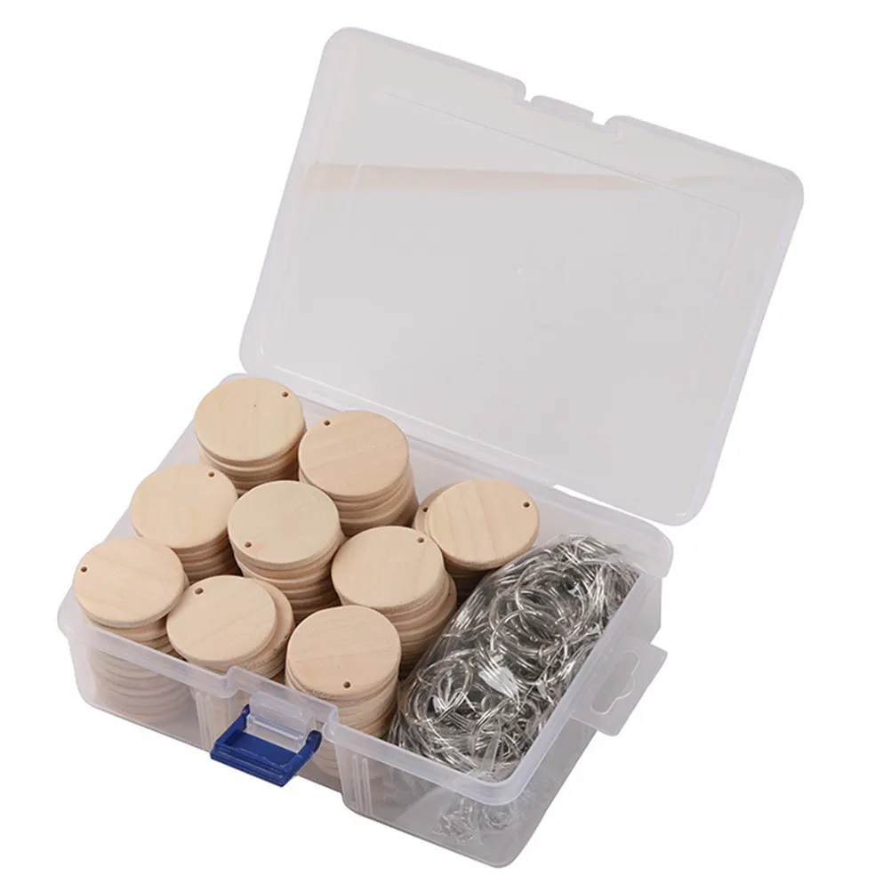 

1Set Wood Circle Key Chain Craft Kit Smooth Polished Natural Wooden Slices with Key Rings for DIY Jewelry Making Small Gift